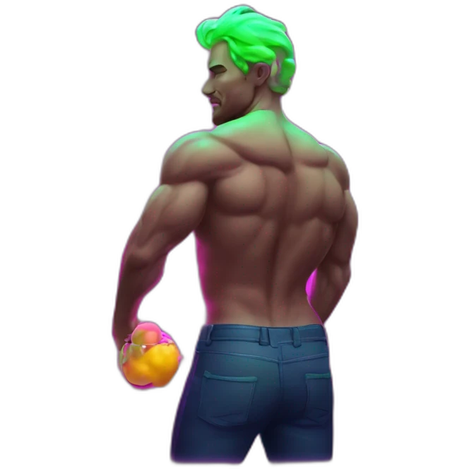 Juicy booty neon sign style man emoji
