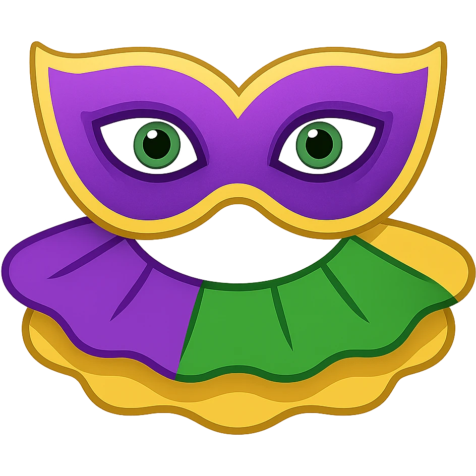 Simplify the Mardi Gras collar to basic purple, green, and gold ruffles in an emoji style. Keep the transparent background. emoji