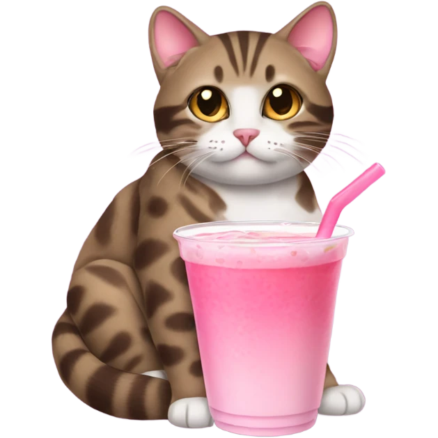 Taby cat drinking pink boba tea emoji