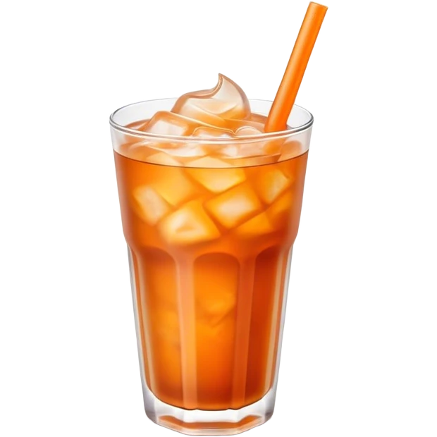 Cinematic Realistic Thai Ice Tea Drink Emoji, depicted as a chilled glass of sweet, creamy iced tea rendered with vivid textures and refreshing, dynamic lighting. emoji