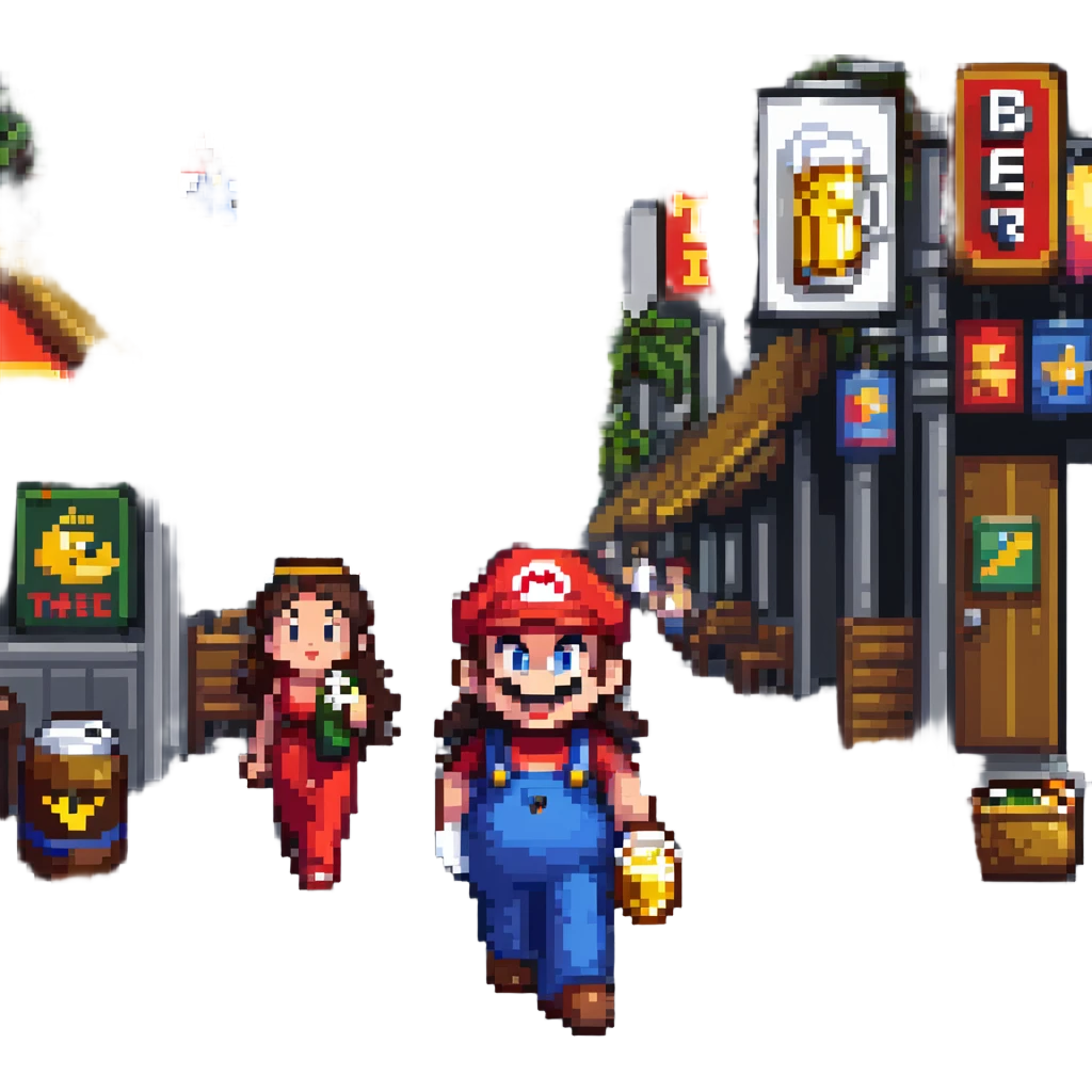 mario drinking beer with thai lady in thailand walking street emoji