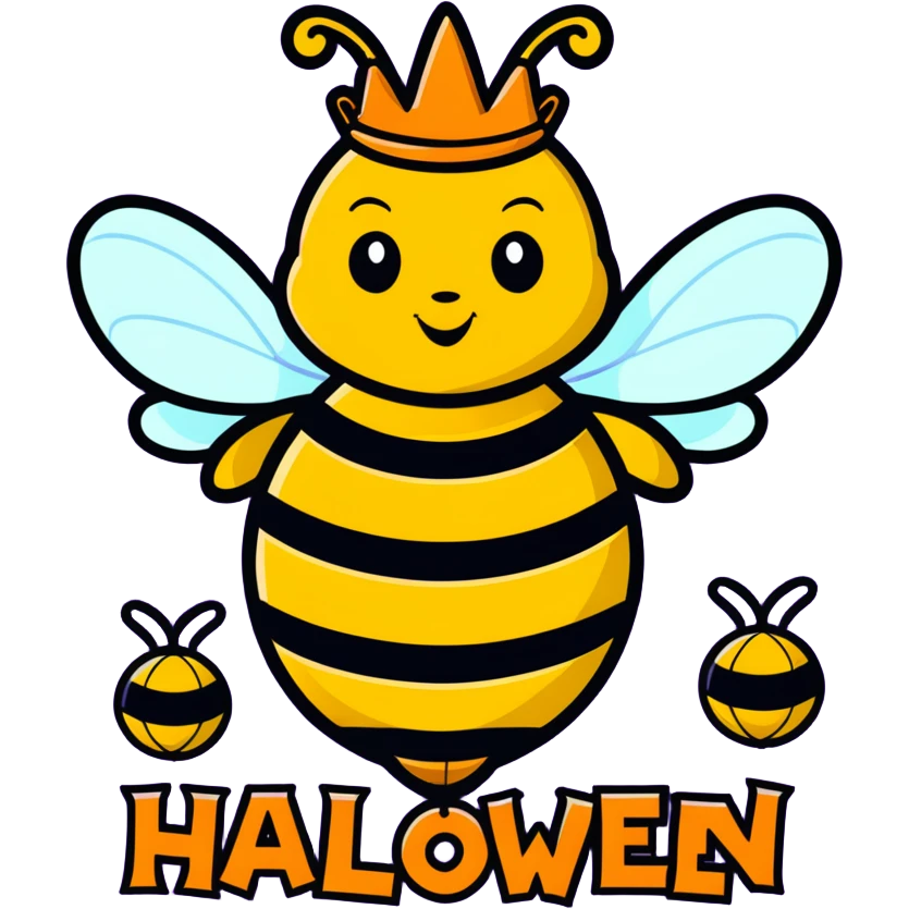 A hive of bees with the queen bee saying happy Halloween with the queen bee there emoji