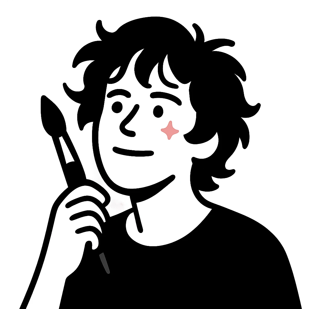 A creative artist character with slightly messy hair, an inspired expression, and a dreamy look emoji