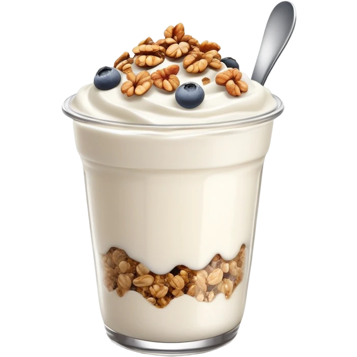 Greek yogurt cup with protein granola and chia seeds sprinkled on top emoji