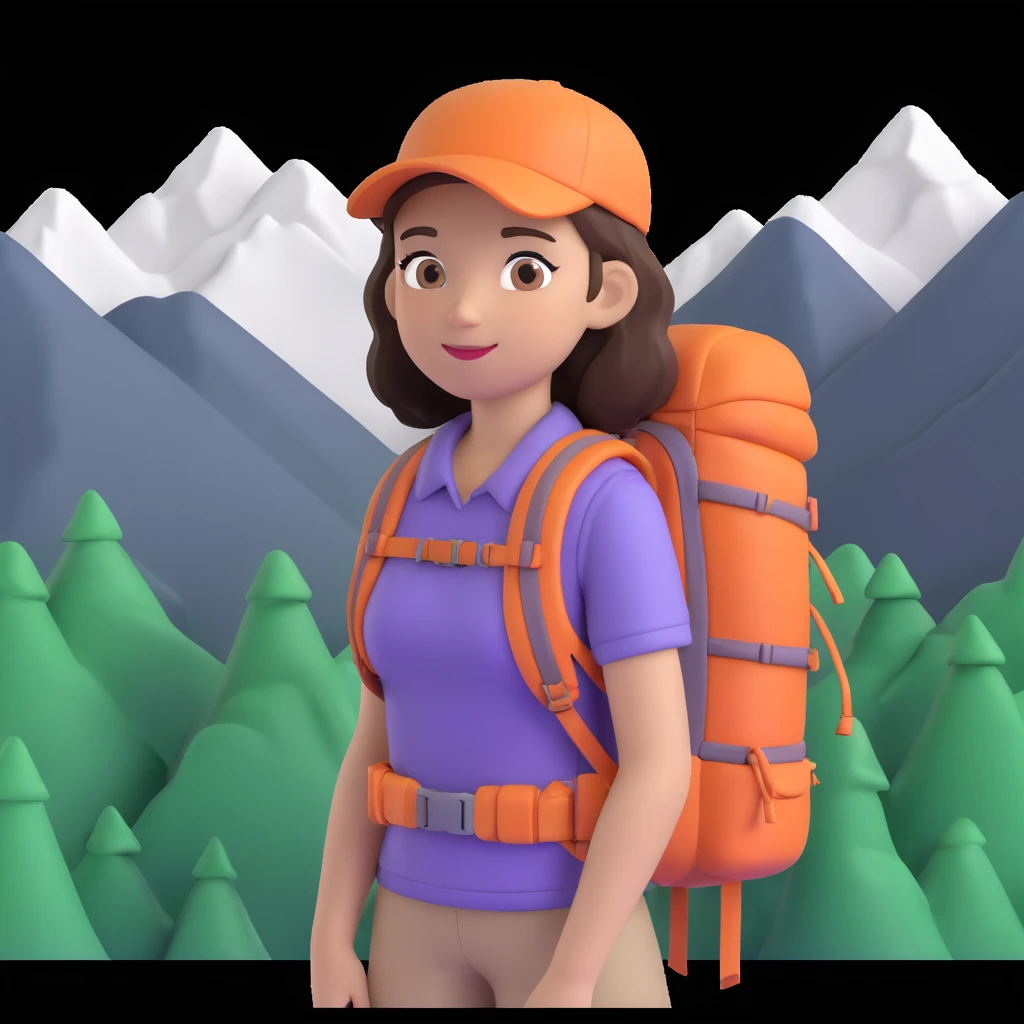 girl back packing mountains in background, close up pose emoji