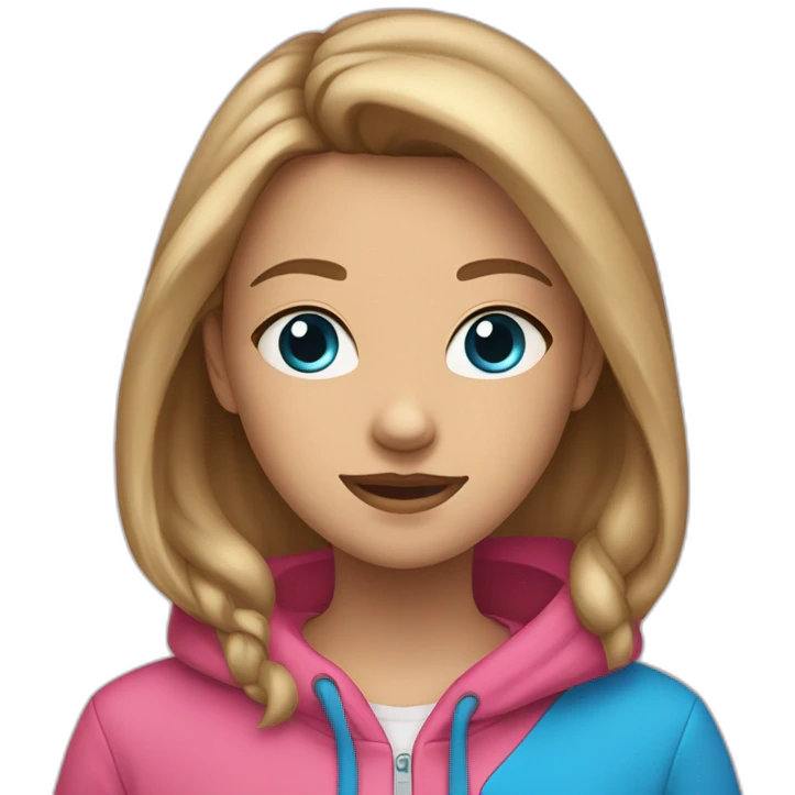 13 year old girl with dirty brownish blonde hair and blue eyes with a pink hoodie that’s not on her head emoji
