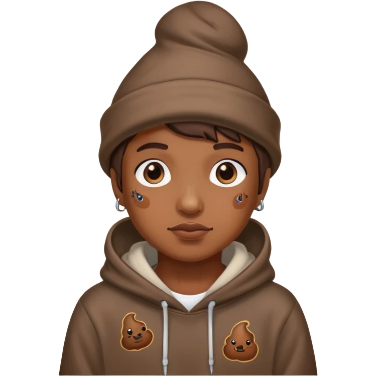 Какашечный человек в какашечной кепке и худи с татуировками emoji