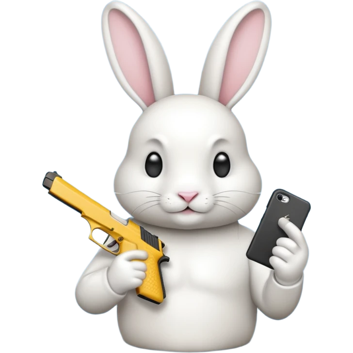 Crea un emoji de un conejo sosteniendo una glok realista de iPhone con  dos alas emoji