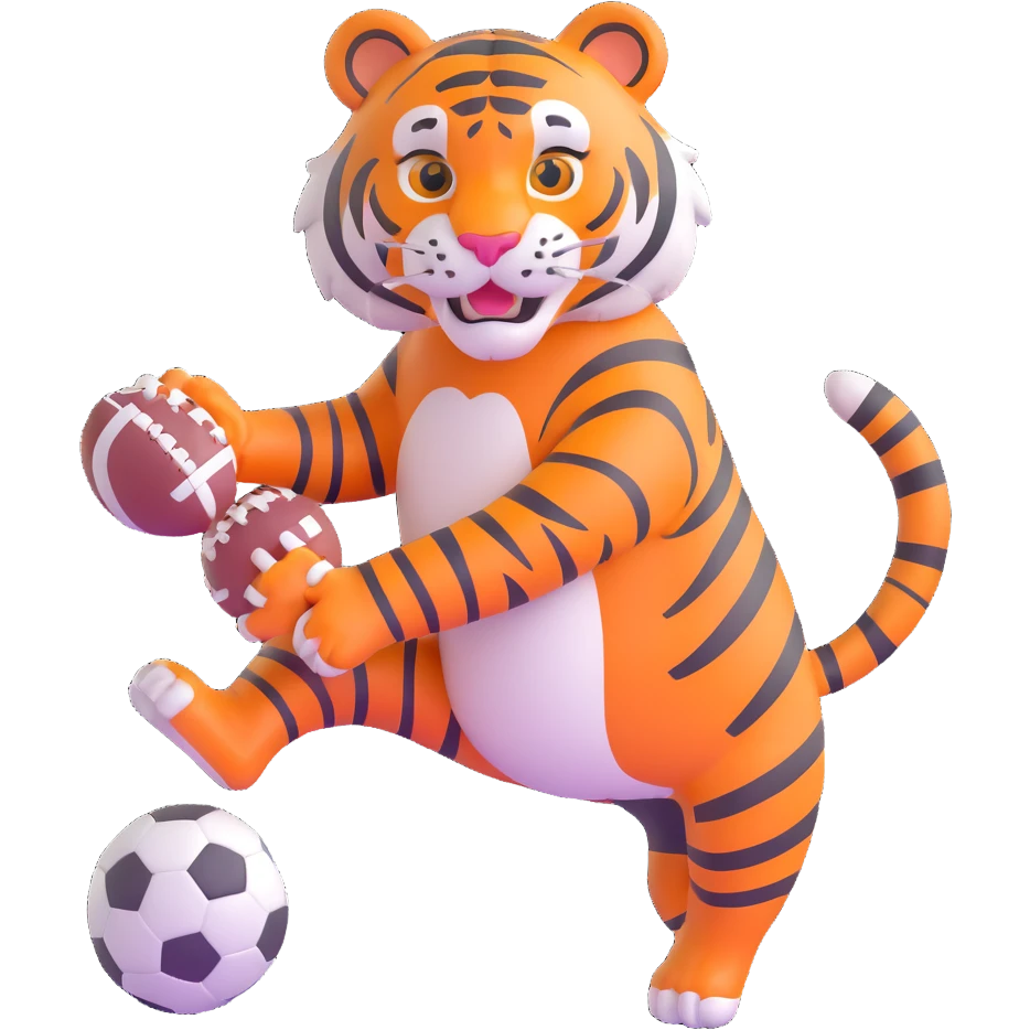 Bengal tiger playing football in Cincinnati emoji
