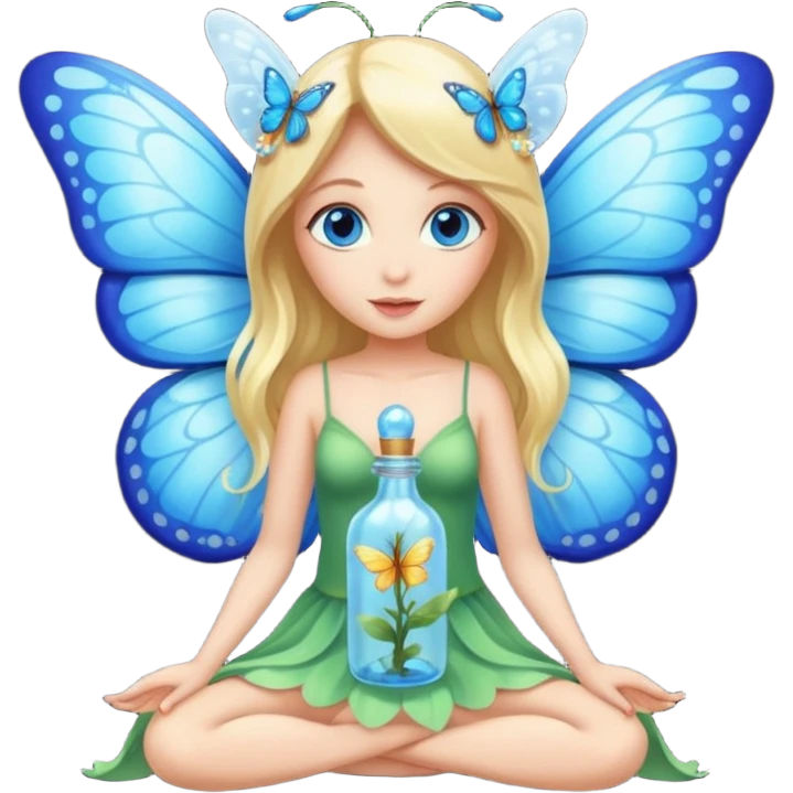 full body woman long blonde hair blue eyes white skin butterfly fairy wings and nectar bottle emoji