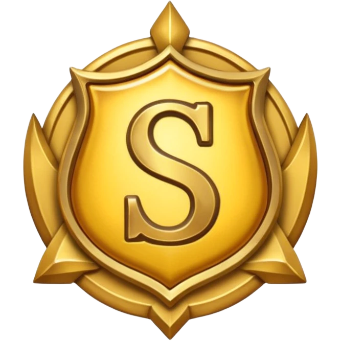 Create a custom emoji badge featuring a stylized, letter “S”. Design it in the Gold rank theme from League of Legends. Use warm gold metallic textures, bright highlights, and a noble, premium feel. Emblem-like and highly polished.
 emoji