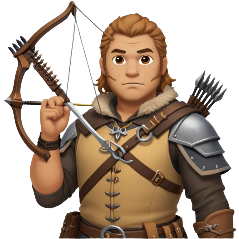 Varric Tethras from Dragon Age with crossbow and chest hair emoji