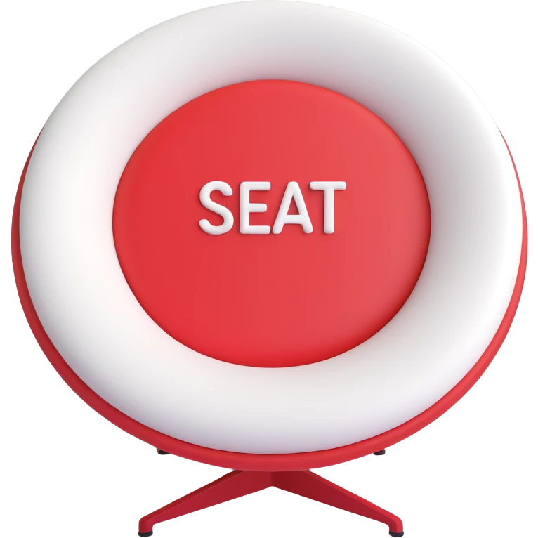 3D circular pattern with white "Seat" text in the center, red and silver color scheme, modern style emoji