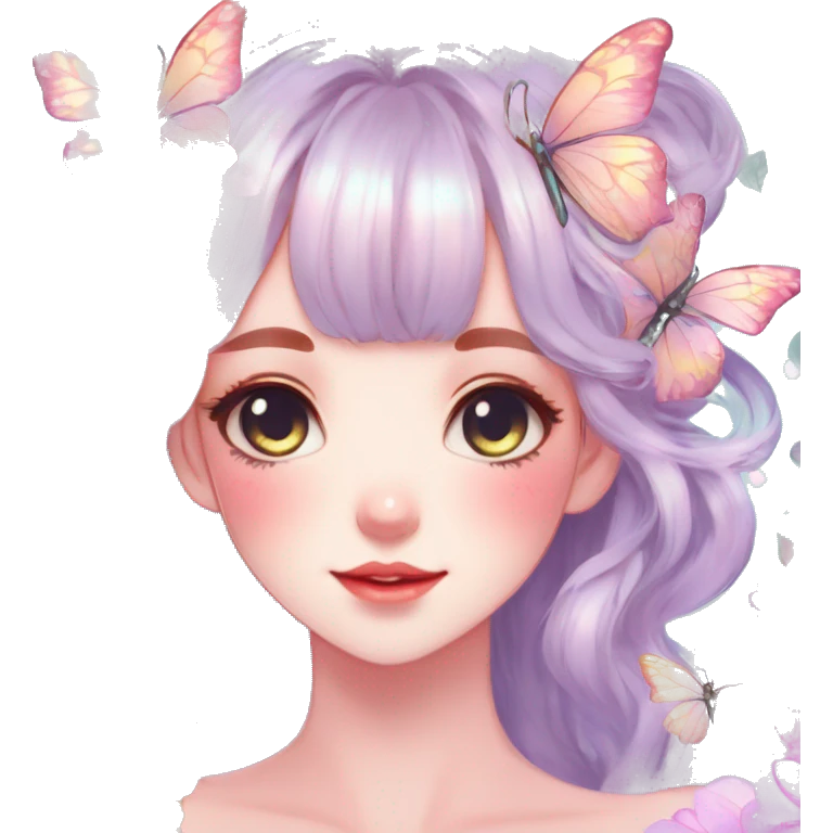 Gorgeous Shiny Pastel Anime-Style Lady Butterflies flower petals leaves cottagecore fairycore pastelcore kawaii aesthetic trending style emoji