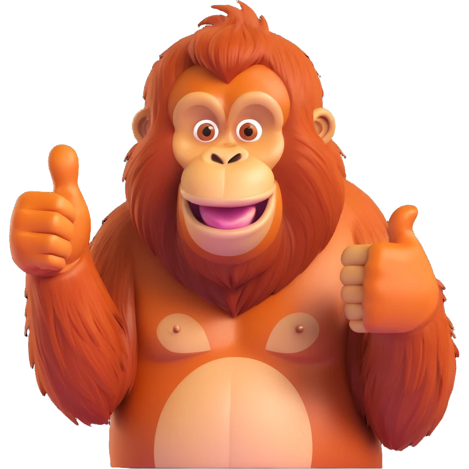 a cool orangutan giving a thumbs up confident and friendly emoji