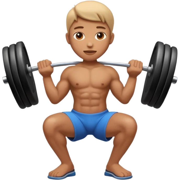 3D Apple emoji style person lifting weight, strong posture, centered, soft shadow, white background. emoji
