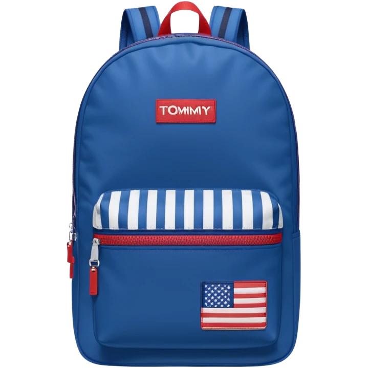 simple blue backpack, at the bottom pocket there is a  tommyjeans logo featuring a Tommy Jeans-inspired logo. The logo looks like a vertically-striped American flag in red, white, and navy. The flag stripes are vertical, not horizontal. Flat

 emoji