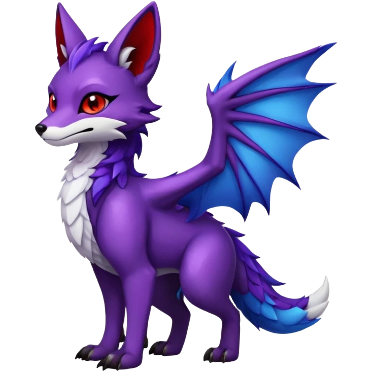 Fox dragon hybrid front facing full body dark purple and blue and red emoji