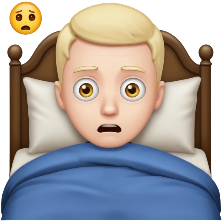 a man lying in bed, wide eyes, startled from a nightmare, apple style emoji emoji