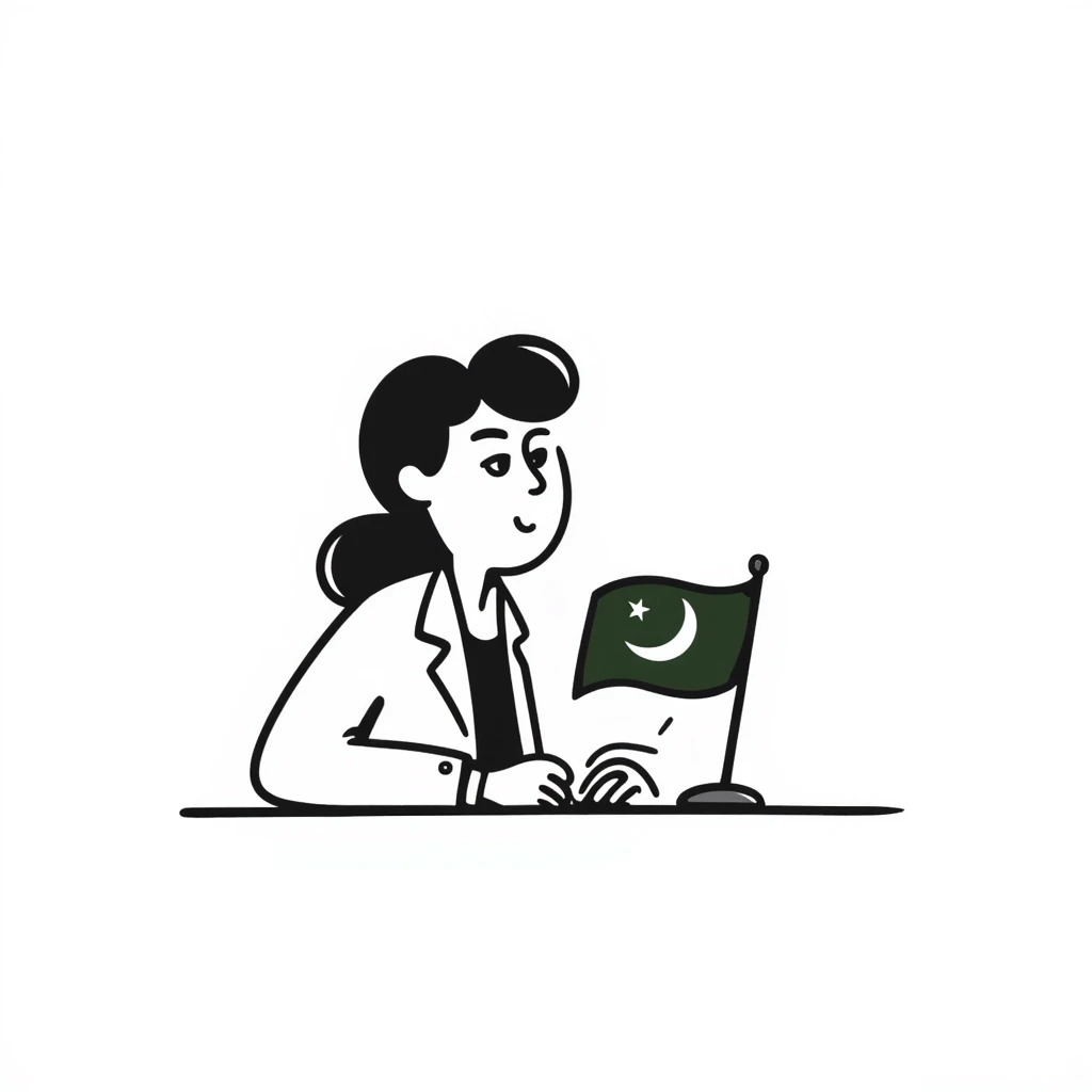 Pakistani diplomat at international conference with Pakistan flag on table emoji