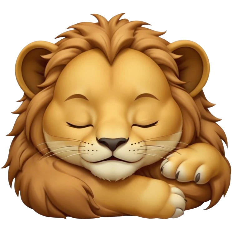 Meme-Worthy Cute Sleeping Lion Cub Portrait Emoji, Head resting peacefully with a contented smile, showcasing a robust build and a luxuriously soft tawny Fur with a flowing mane, eyes shut in a serene, restful nap, Simplified yet hilariously adorable features, highly detailed, glowing with a soft, drowsy light, high shine, relaxed and utterly lovable, stylized with an air of playful laziness, bright and heartwarming, soft glowing outline, capturing the essence of a comically sleepy Lion Cub, so meme-worthy it feels like it could instantly become the next viral sensation of adorable slumber! emoji