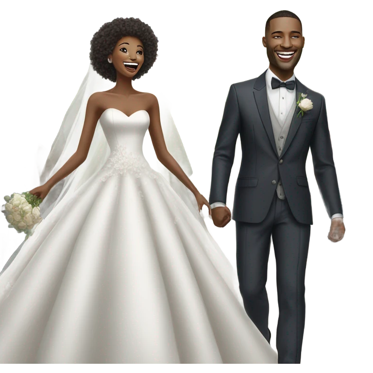Hyper Realistic beautiful dior bride laughing with a handsome male model groom
 emoji