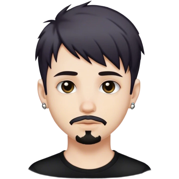Cute white male, short dark colored hair and facial hair, nose and lip piercing, emo emoji