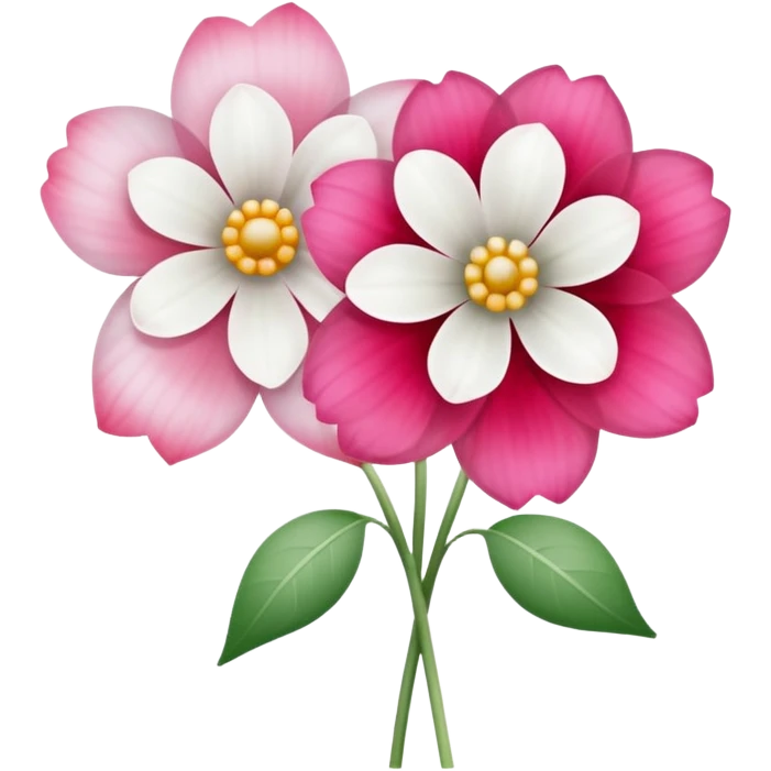 One pink flower and one white flower in transparent bouquet with red band  emoji