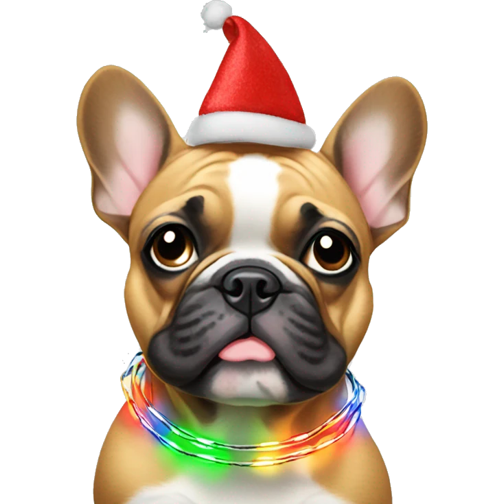 Frenchie wrapped in Christmas lights emoji