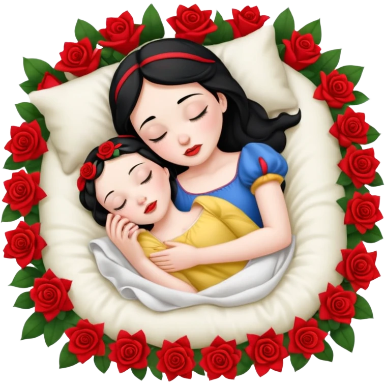 snow white sleeping in a bed full of flowers top view emoji
