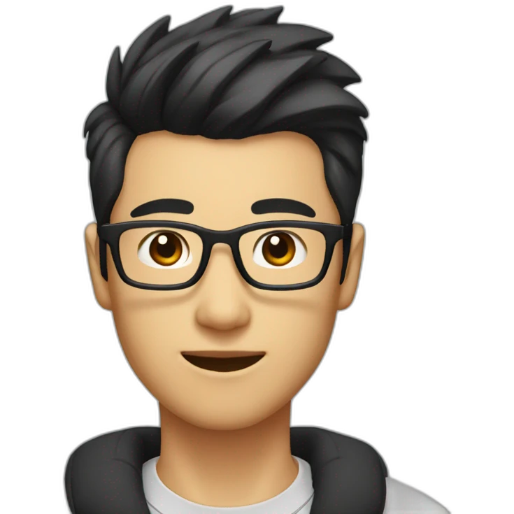 25 year old Asian male with glasses and pompadour hair emoji