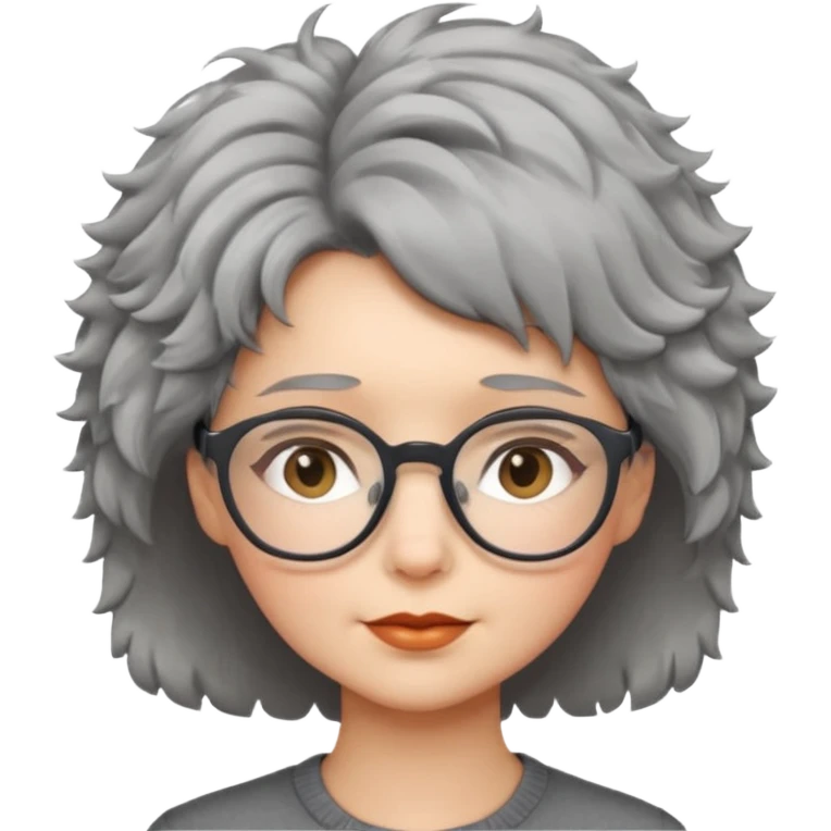 gray short hair lady with glasses. fluffy emoji