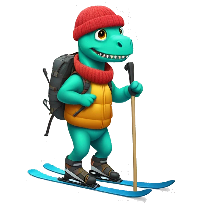 party dino skiing while holding poles emoji
