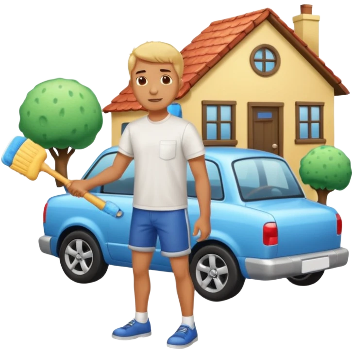 man washing a car outside his house full body emoji