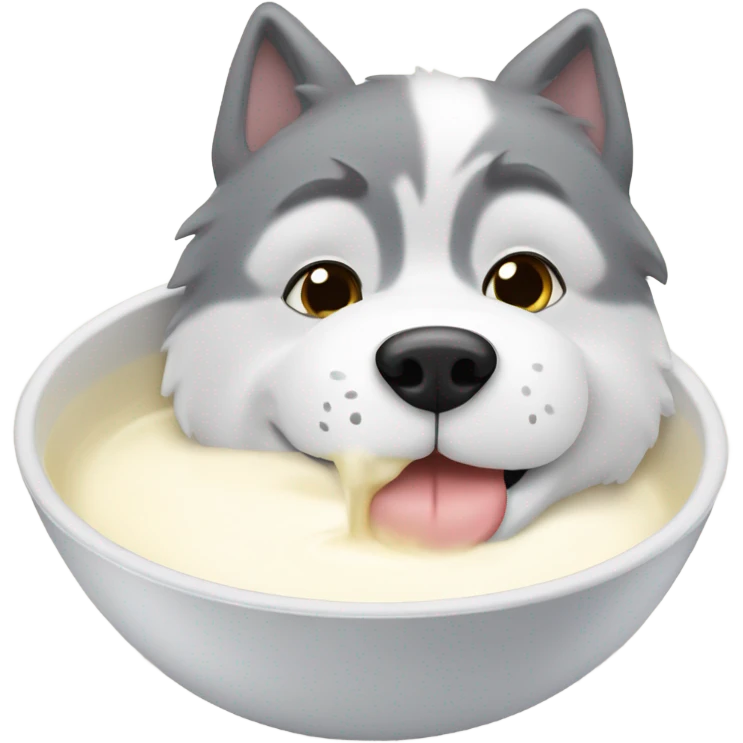 Fluffy husky drinking milk  emoji