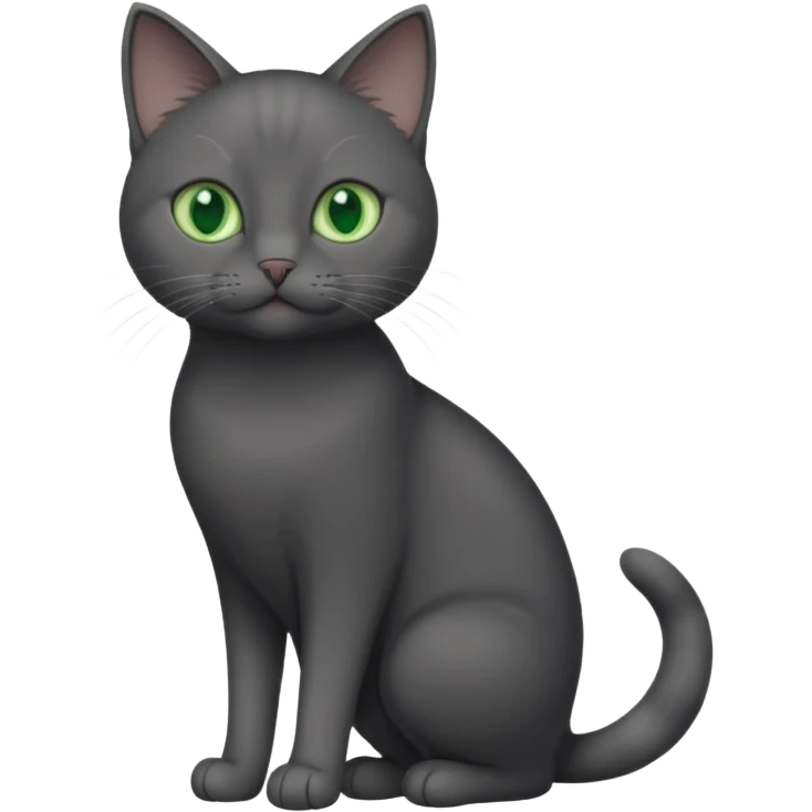 full body solid dark grey cat with green eyes and white paws and white whiskers emoji