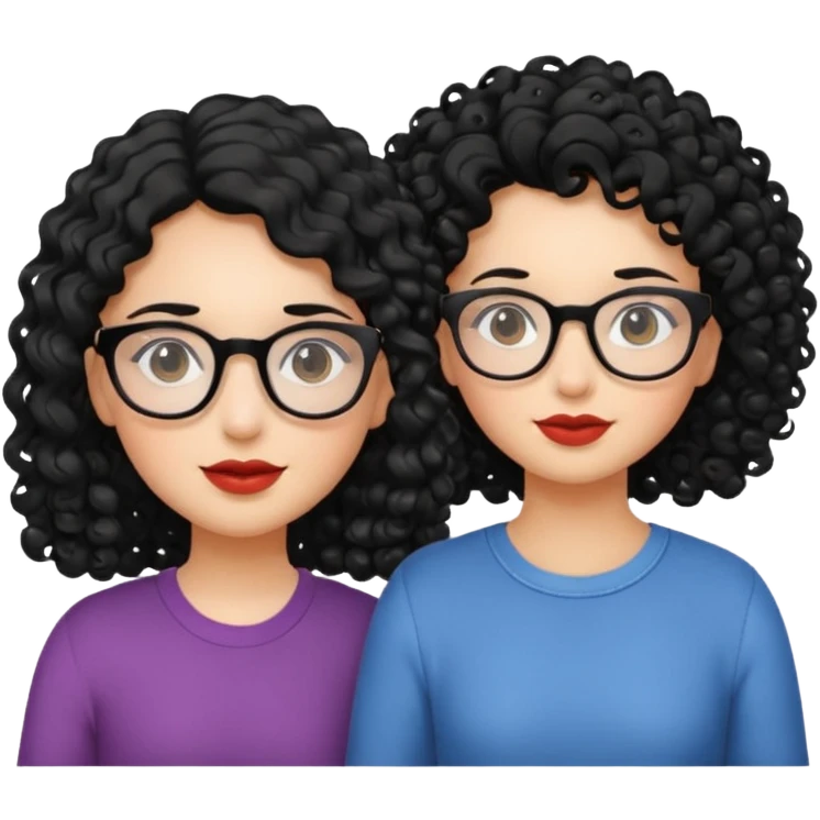 Two girls, one with curls and one with glasses emoji