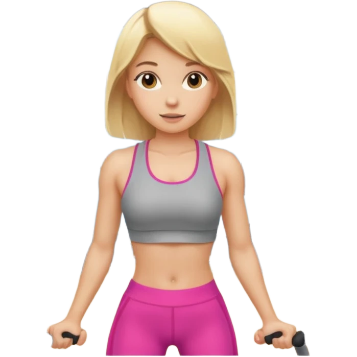 a young girl with blonde hair is exercising in the gym emoji