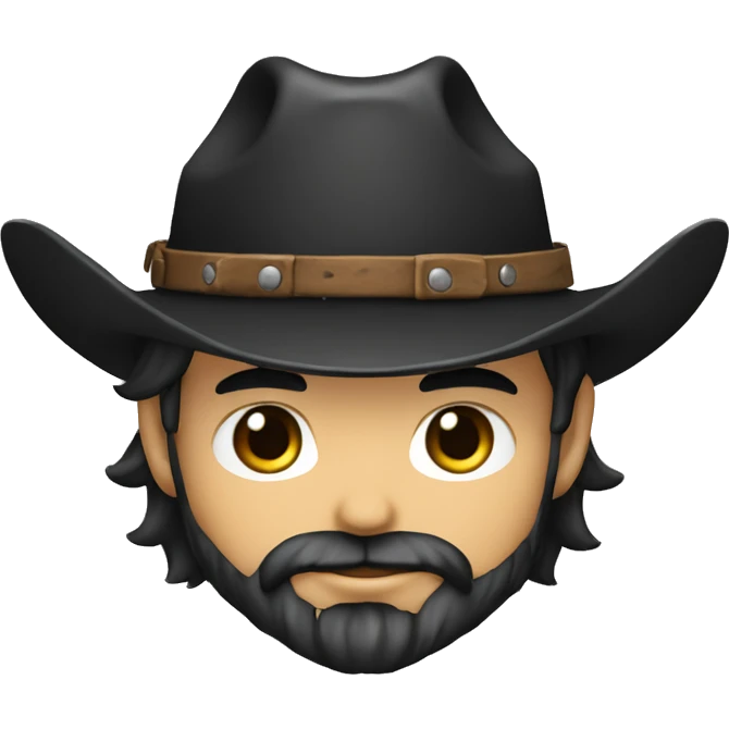 anime chibi com cabeça grande e arredondada, usando um chapéu de cowboy preto. Ele deve ter uma barba curta e fofa, emoji