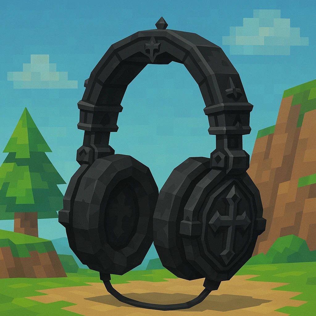 black gothic headphones with faceted surfaces and gothic details emoji