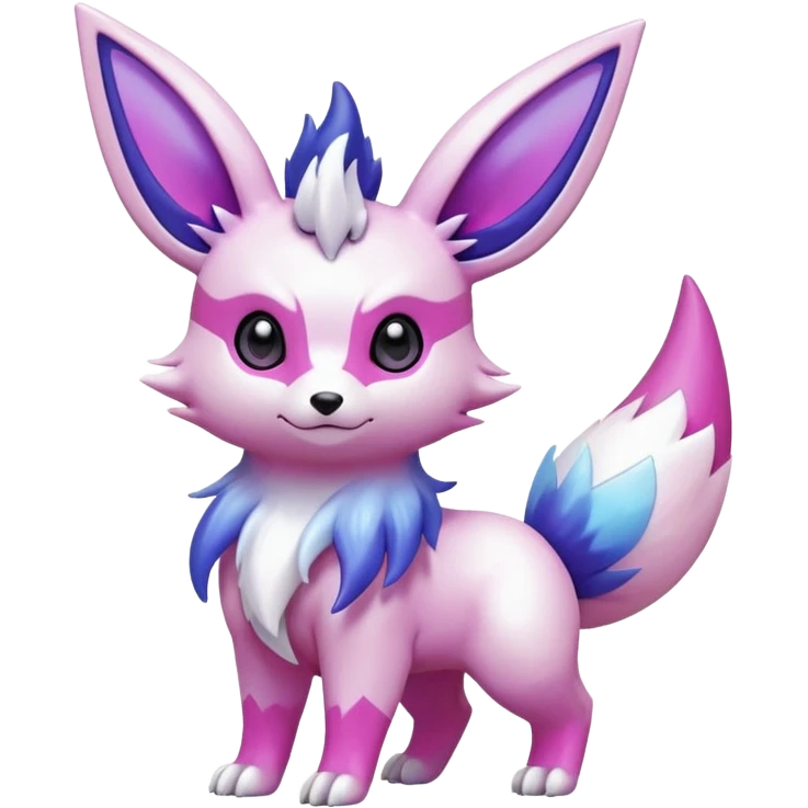 Shiny White with Violet and Indigo and pink-iridescent-gradients-colored markings Eevee-Liepard-Zangoose-Pokémon-Digimon-Fakémon-fusion-hybrid-creature emoji