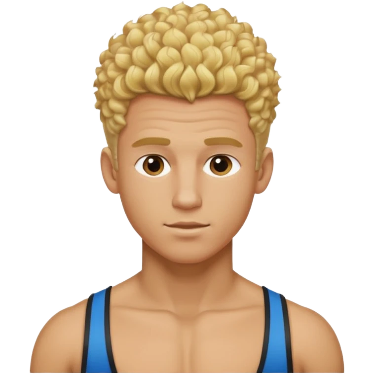 Athletic man with blond curly hair only on the top, straight on sides, thick neck, high top fade with no part, no shirt and SHOW ABS emoji