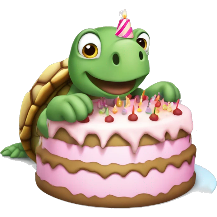Turtle with a birthday cake emoji