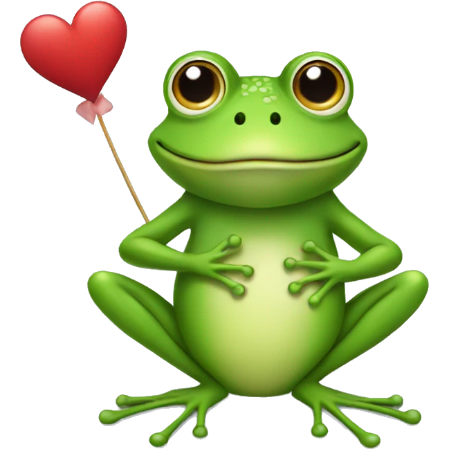 A frog holding a heart emoji