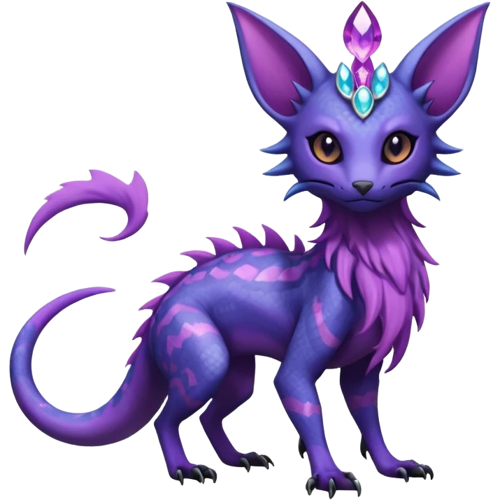 Rare epic aesthetic gothic colorful Salandit-Amaura-Espeon-Genet-species-Fakemon-hybrid-creature, with markings, full body emoji