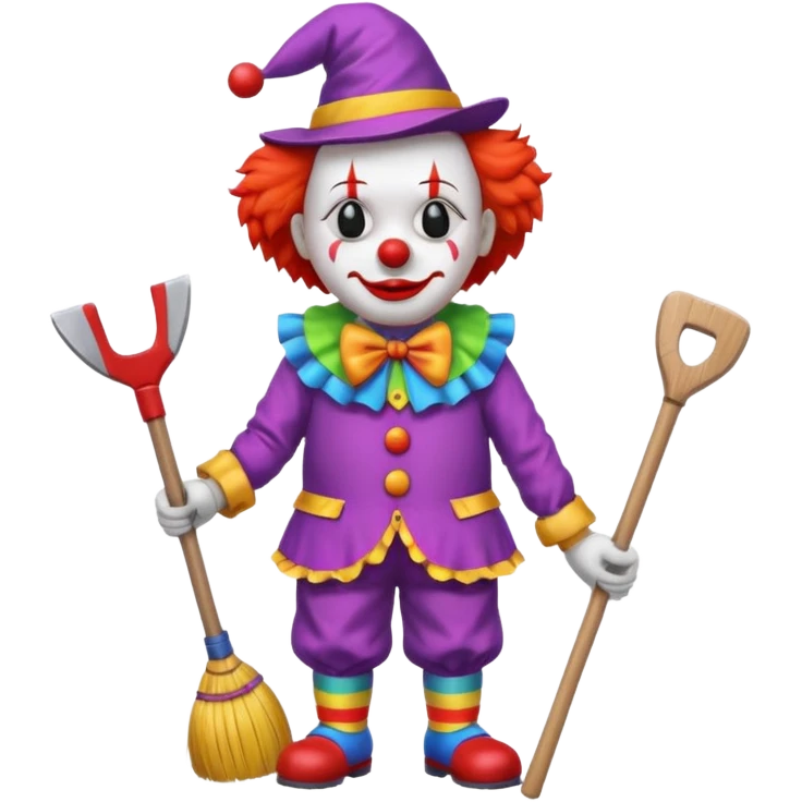 a sad clown with a broom and an axe emoji