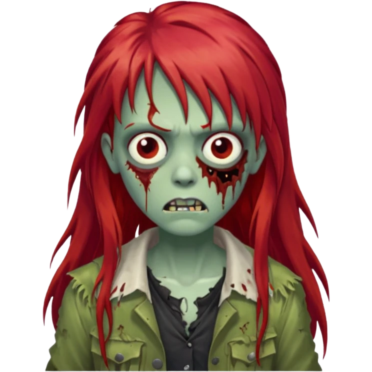 Zombie com franja e cabelo comprido ruivo emoji