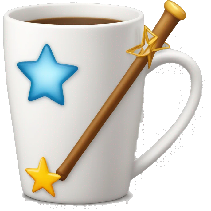 A MUG with a magic wand with a star at the point of the wand  emoji