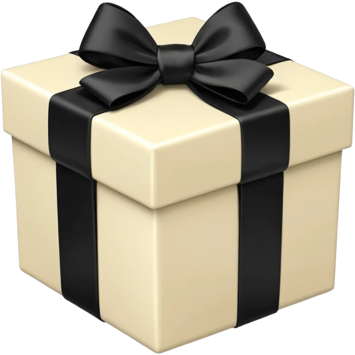 square ivory gift box present with a black bow emoji