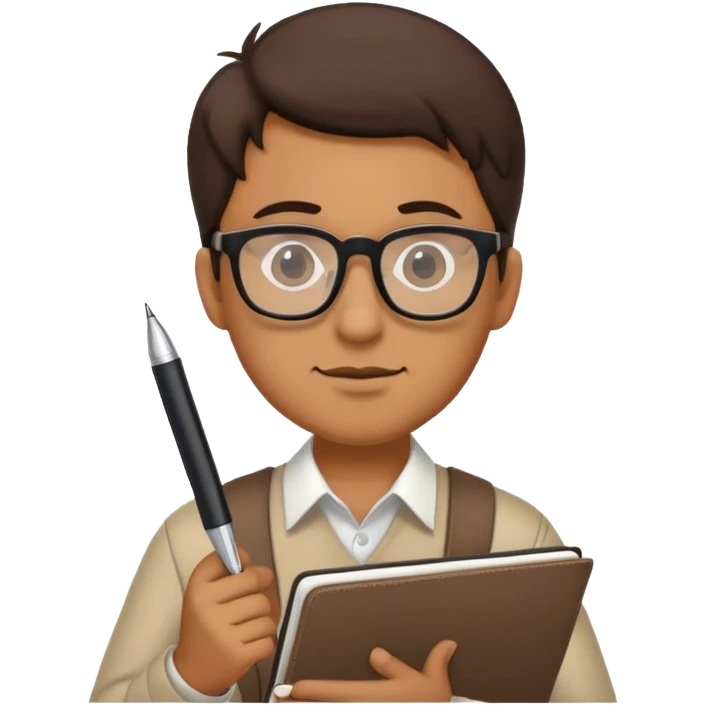 a man wearing glass with notebook and pen  emoji